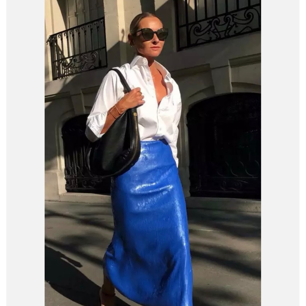 Zara pencil skirt ~ iridescent cobalt blue sequins NWT